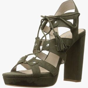 Shelly’s London Fiona Heeled Sandal army green chunky heels size 9
